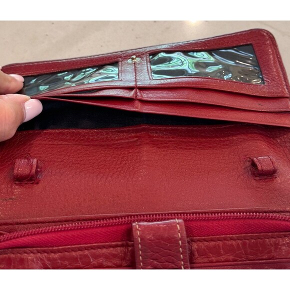 Brighton Red Pebbled Leather Trifold Wallet Organizer Checkbook Clutch - Picture 10 of 12